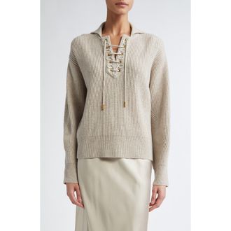 Max Mara Eccelso Lace-Up Wool & Cashmere Sweater in Sand at Nordstrom, Size Large