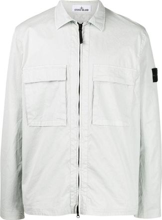 Stone Island Compass Zipped Shirt White 771511710-V0061