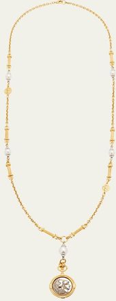 Ben-Amun Long Gold Pearly Necklace with Coin Pendant