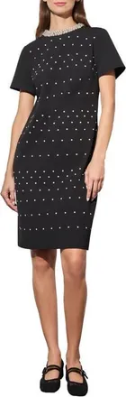 Ming Wang Heritage Fit Embellished Crepe Sheath Dress in Black/White at Nordstrom, Size Xx-Small