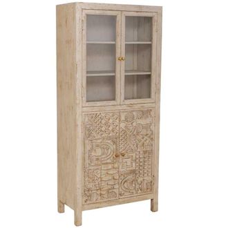 Wanderlust Deco Vitrina de madera artesanal beige 80x40x180h cm