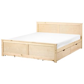 Beliani Cama Con 4 Cajones De Madera De Pino Mdf De Abedul Estilo Escandinavo 160 X 200 Cm Natural Dauphin