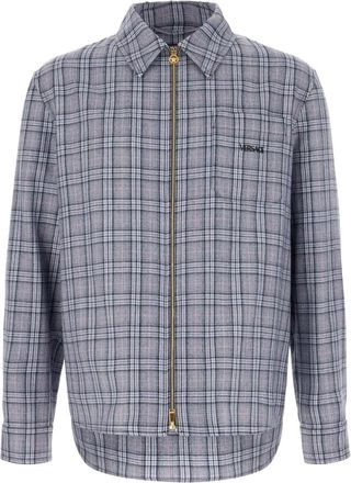 Versace Zip-Up Geruit Overhemd - Heren - Zomerjassen - Veelkleurig - M - Wol - Jassen