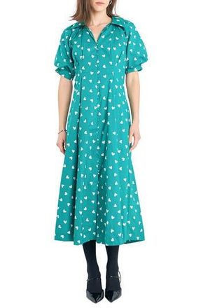English Factory Heart Print Cotton Midi Dress in Green at Nordstrom Rack, Size X-Small