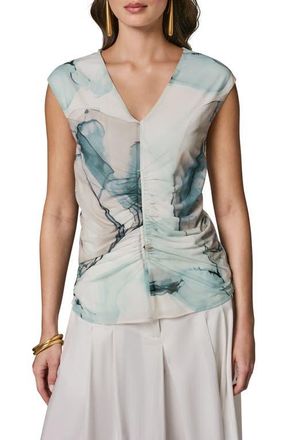 DKNY Abstract Print Center Ruched Knit Tank in Skylight Multi at Nordstrom, Size X-Small