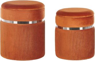Beliani Set of 2 Storage Pouffes CAMDENTON Velvet Orange