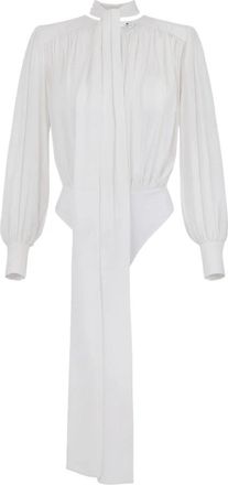 Elisabetta Franchi Zijden Georgette Bodysuit met Ceintuur - Dames - Bodies - Wit - L - Tule - Tops