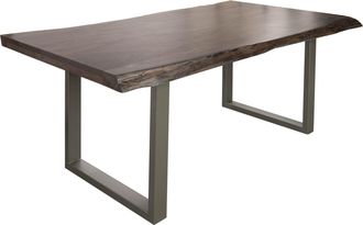 Massivmoebel24 Freeform 5 Tavolo Da Pranzo In Legno Di Acacia - Laccato Grigio / Gambe In Ferro - Argento Mat 200x100x77