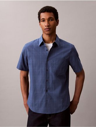 Calvin Klein Mens Yarn-Dyed Windowpane Stretch Button-Down Shirt - Blue - XL