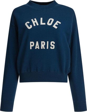 Chlo&eacute; Mock-neck Logo Sweater - Dames - Sweatshirts - Blauw - L - Katoen - Hoodies & sweatvesten