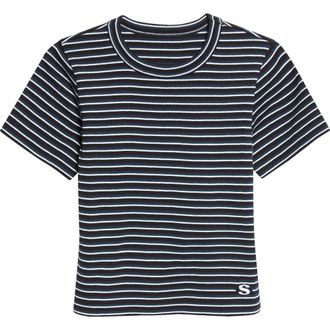 sacai Stripe Rib Cotton T-Shirt in Black at Nordstrom, Size 2