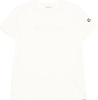 Moncler Embroidered Tonal Logo Cotton T-Shirt - Dames - T-shirts - Wit - L - Katoen - Tops
