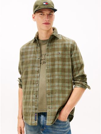 Tommy Hilfiger Mens Tommy Jeans Plaid Corduroy Shirt - Green - XXL
