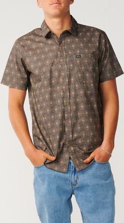 Rip Curl Hypno Sun Medallion Print Short Sleeve Cotton Button-Up Shirt in Walnut at Nordstrom, Size Xx-Large