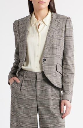 Wit & Wisdom Glen Plaid Puff Shoulder Blazer in Birch Black Multi at Nordstrom Rack, Size Medium