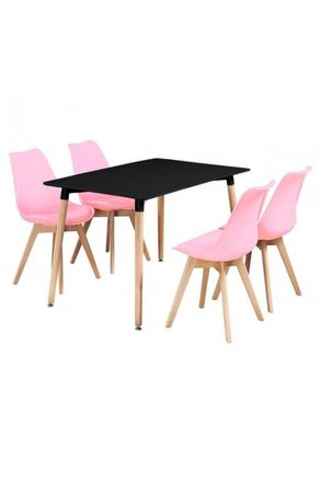 Life Interiors 5PCs Dining Set - a Halo Dining Table & Set of 4 Lorenzo Tulip chairs with Padded Seat in Pink
