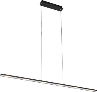 QAZQA Dise&ntilde;o L&aacute;mpara Colgante De Dise&ntilde;o Negra Con Led Y Atenuador T&aacute;ctil - Platina Acero Alargada Incluye Led Max. 1 X 24 Watt - Qazqa
