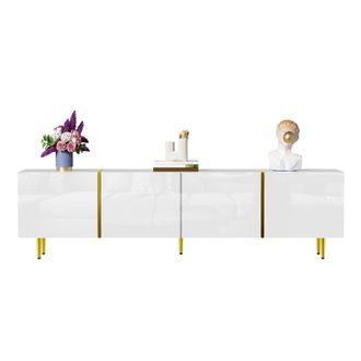 STILVORA Mueble Tv Con 4 Puertas Y Bisagras Soft-close, Acabado Lacado Brillante, De Mdf, 170&times;35&times;46 Cm, Blanco
