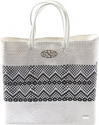 Lola's Bag Womens Medium Handmade Aztec Band Regular Strap Tote Bag In White/black