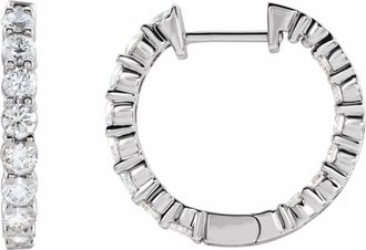 Diamond2Deal 14K Gold 2ct Lab-Grown Diamond Inside-Outside Hinged Hoop Earrings Clarity VS, Color F-G