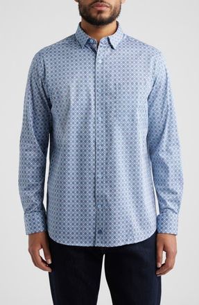 Johnston & Murphy Logan Print Button-Up Shirt in Blue/Pink Floral Tile at Nordstrom, Size Xxx-Large