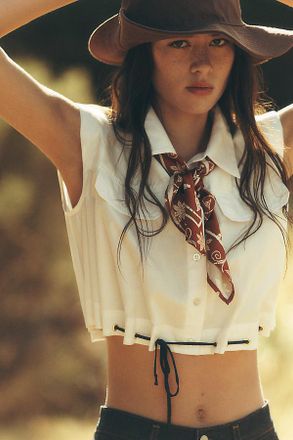Maeve Cinched Crop Buttondown Top