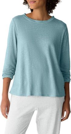 Eileen Fisher Organic Linen Long Sleeve T-Shirt in Seafoam at Nordstrom, Size Xx-Small