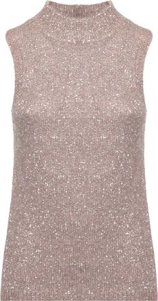 D.exterior Beige Sequined High-Neck Tank Top