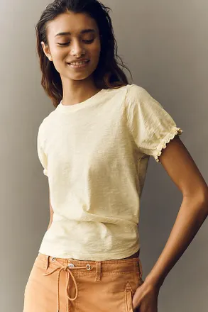 Pilcro Bennie Puff-Sleeve Crew-Neck Tee by Pilcro