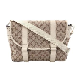Gucci Pre-owned Cross Body Bags, male, Beige, Size: ONE SIZE Pre-owned GG Canvas Leather Shoulder Bag