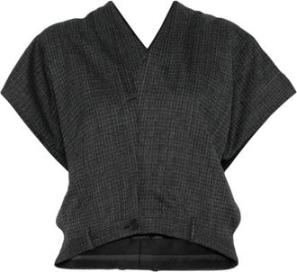 Balenciaga Zwart Wol Ruitpatroon Maatwerk Broek - Dames - Blouses - Zwart - XS - Wol - Overhemden