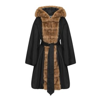 Rotate Rotate Birger Christensen, Jassen, Dames, Zwart, S, Katoen, Faux Fur Collar Coat