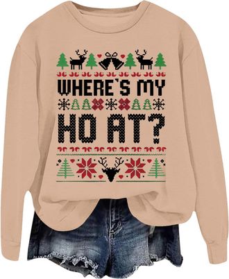Generic Where My Ho at Ugly Sweatshirt, Ugly Christmas Sweater, Funny Christmas Holiday Sweatshirt, Christmas Shirt 2024 New Christmas Costumes