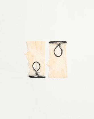 Valentino Garavani Guanti Biker VLogo Signature In Pizzo E Pelle Donna BURRO 6