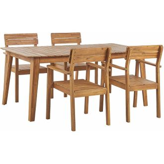 Beliani Set da pranzo da giardino rustico a 4 posti Tavolo da esterno 180 x 90 cm Sedie Fornelli