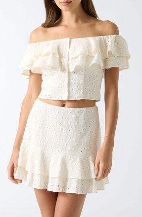 Guess Sade Eyelet Off the Shoulder Crop Top in Ivory at Nordstrom, Size X-Small