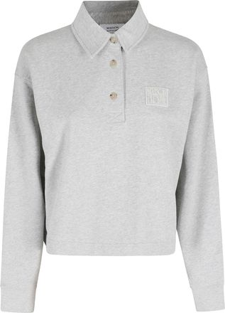 Maison Kitsun&eacute; Gray Stamp Polo Logo-Patch Cotton-Blend Polo Shirt