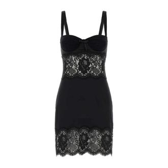 Dolce & Gabbana Short Dresses, female, Black, S, Satin and Lace Dress