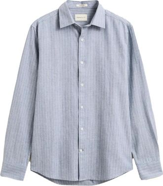 GANT Gestreepte Melange Flanellen Overhemd - Heren - Casual Overhemden - Blauw - L - Katoen - Overhemden