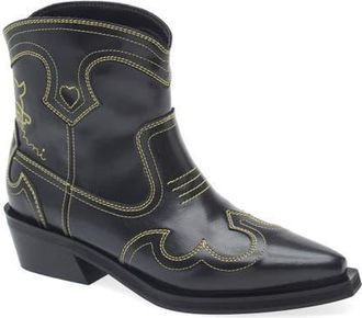 Ganni Embroidered Western Bootie in Blazing Yellow at Nordstrom, Size 10Us