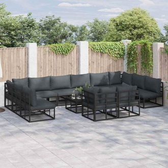 vidaXL Conjunto De Sof&aacute; De Jard&iacute;n Con Coj&iacute;n 12 Pcs Negro Aluminio Vidaxl