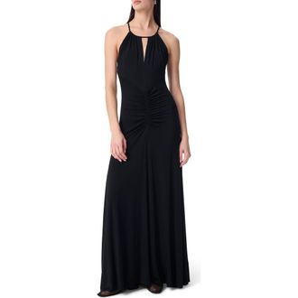 Robert Rodriguez Tori Ruched Halter Neck Maxi Dress in Black at Nordstrom Rack, Size X-Small