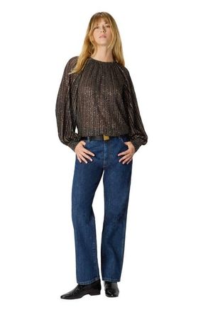 Missoni Flared Crew Neck Sweater With Lam&eacute; Stripes in Black & Brown at Nordstrom, Size 42 It