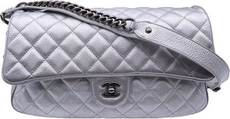 Chanel Silver Leather Shoulder Bag Timeless/Classique (Authentic Pre-Loved)
