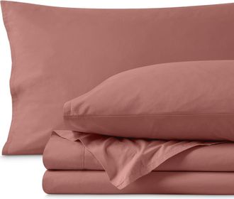 Bare Home 100% Organic Cotton Percale Cooling Sheet Set in Dusty Rose at Nordstrom, Size California King