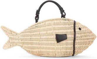 Staud Cleo Wicker Fish Top Handle Bag in Natural at Nordstrom
