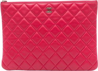 Chanel Pre-owned Clutches, female, Pink, Size: ONE SIZE Pre-owned Quilted Leather Pouch