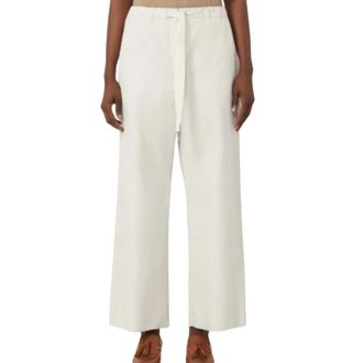 Max Mara Wide Trousers, female, Beige, Size: 2XS Cotton Drawstring Trousers