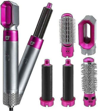 OEM Secador De Pelo El&eacute;ctrico 5 En 1 Con Rizador Autom&aacute;tico, Plancha De Pelo, Cepillo Secador Y Rizador Para Cabello Seco Y Mojado (color: Rojo Rosado)