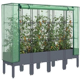 Berkfield Home Raised Bed with Greenhouse Cover Rattan Look 160x40x140 cm in Black | Size: 160 x 40 x 140 cm